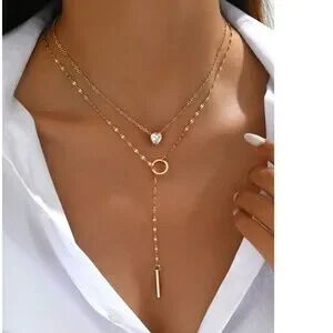 Luxe Gold Tone Cubic Zirconia Multilayer Lariat Necklace